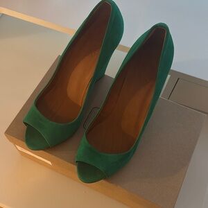 NIB Madewell Blanca Peep Kid Suede Wedges